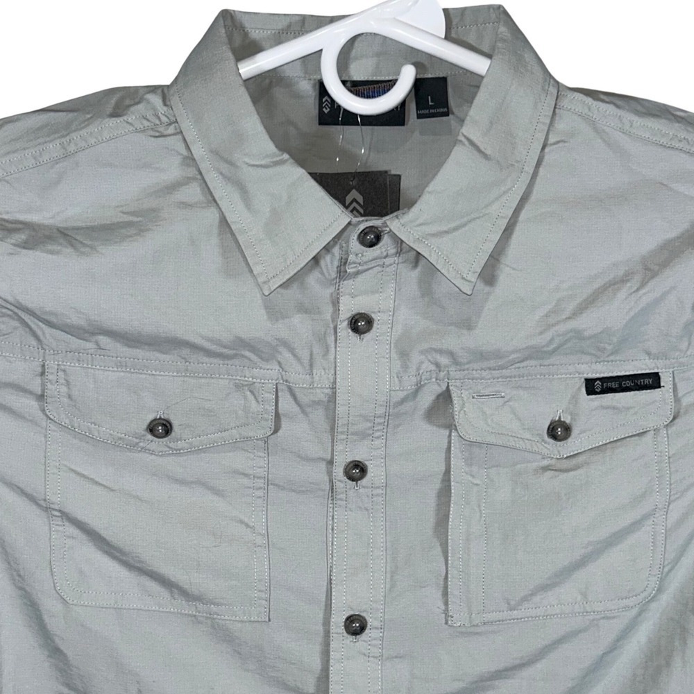 Free Country Expedition Shirt Mens Large Gray Long Sleeve Ripstop Hiking Top New